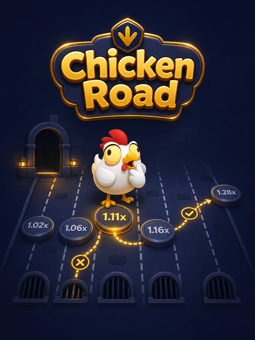 Chicken Road strateji diyagramı, x1,5 ile x2,5 arası nakit alma çarpanı gösteriyor